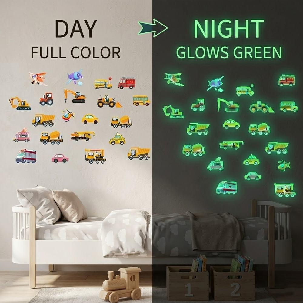 Lighting Mcqueen Bedroom Decor - Luminous Car Wall Sticker 21Pcs Set