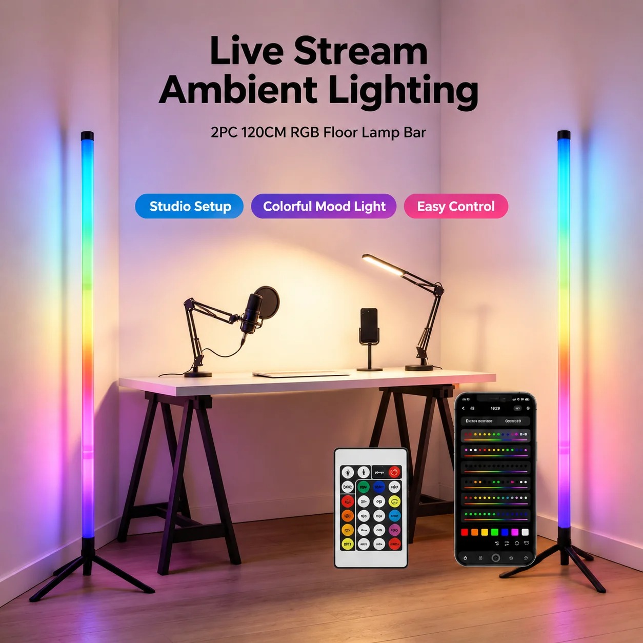 2 Pack RGB LED Corner Floor La - огляд і ціна Room Lighting Bedroom Decor
