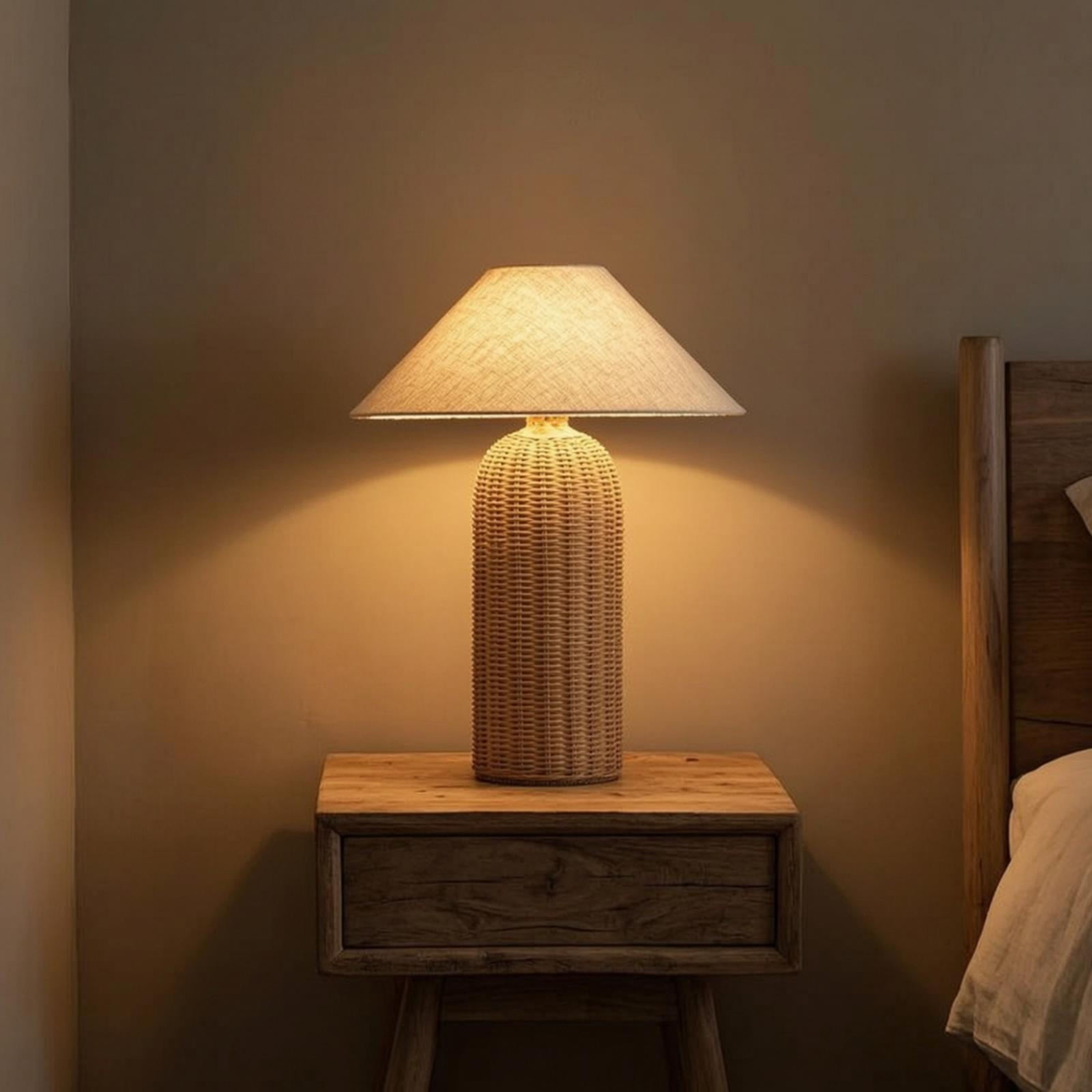 Bedside Lamp Rattan Base Fabri - огляд і ціна Room Lighting Bedroom Decor