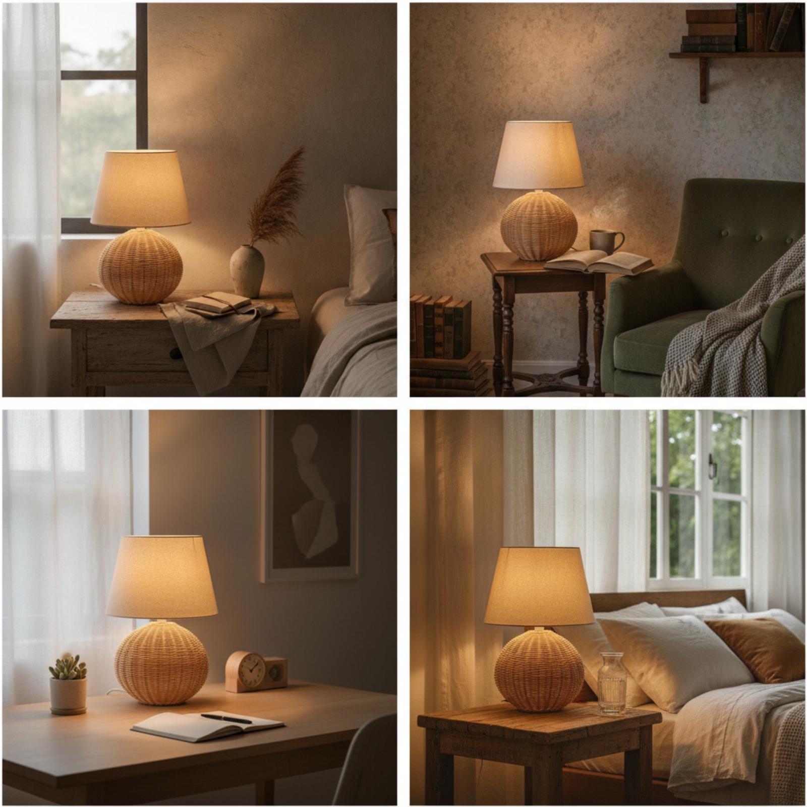 Bedside Lamp Rattan Base Fabri - огляд і ціна Room Lighting Bedroom Decor
