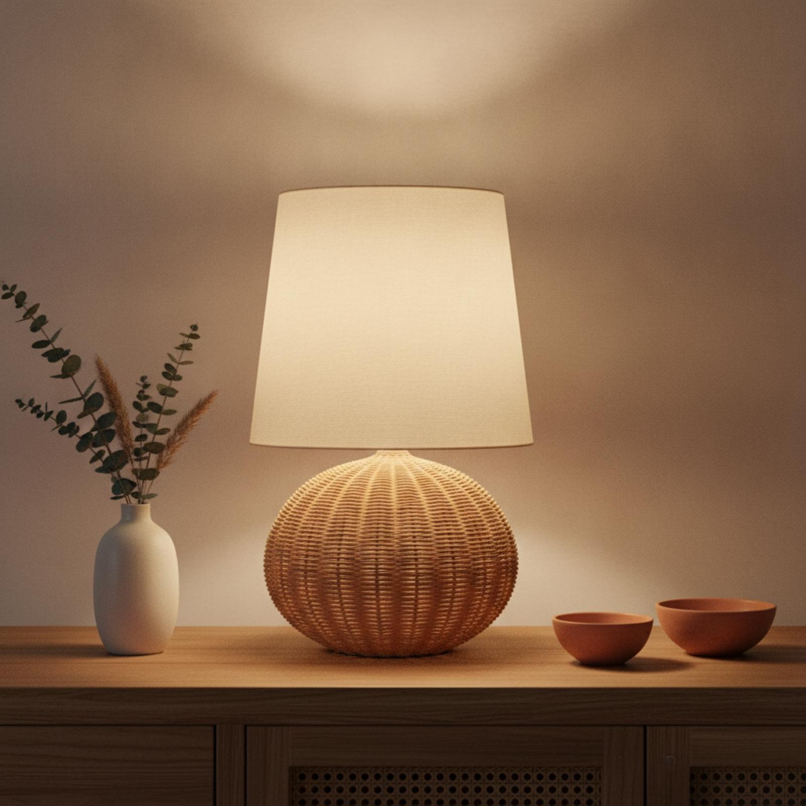 Bedside Lamp Rattan Base Fabri - огляд і ціна Room Lighting Bedroom Decor