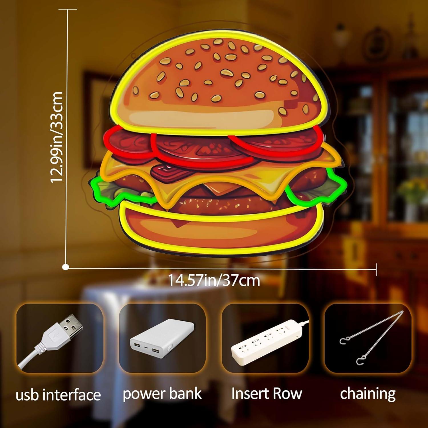Burger Neon Sign LED Hamburger - огляд і ціна Kitchen Decor Lighting