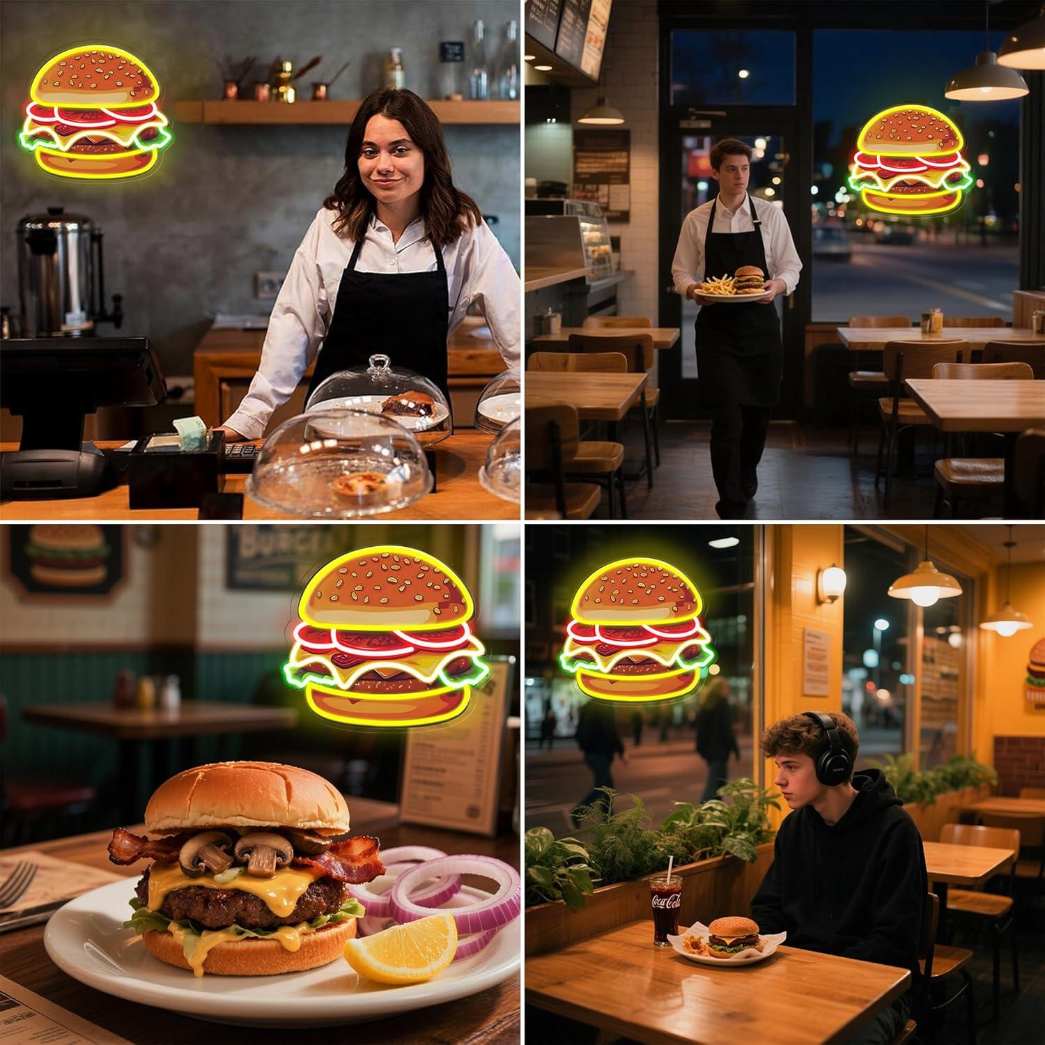 Burger Neon Sign LED Hamburger - огляд і ціна Kitchen Decor Lighting